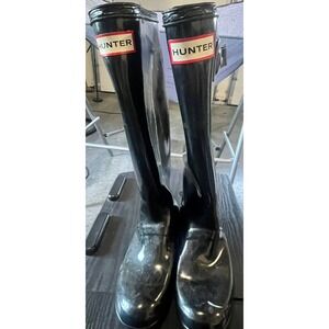 Hunter Original Tall Gloss Rain Boots Black Waterproof Rubber US 6 EU 37